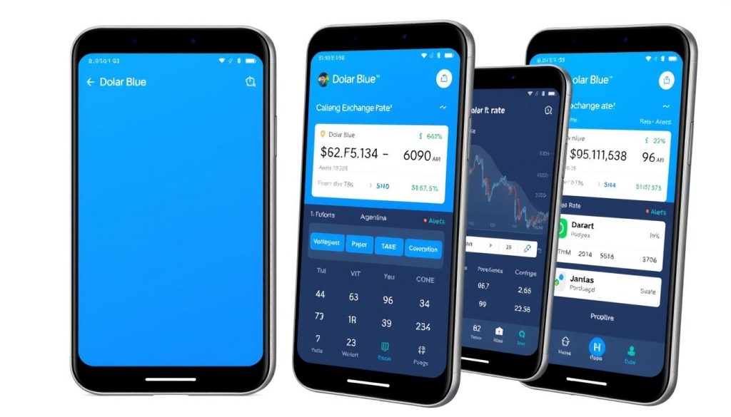 pantallas de apluacione moviles moestrando cotizaciones del dolar blue en tipo real