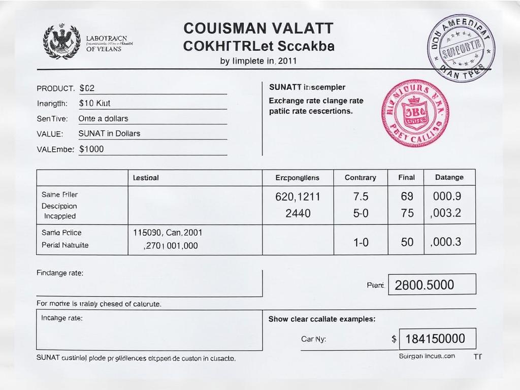 Documento de valoración aduanera mostrando aplicación del tipo de cambio SUNAT