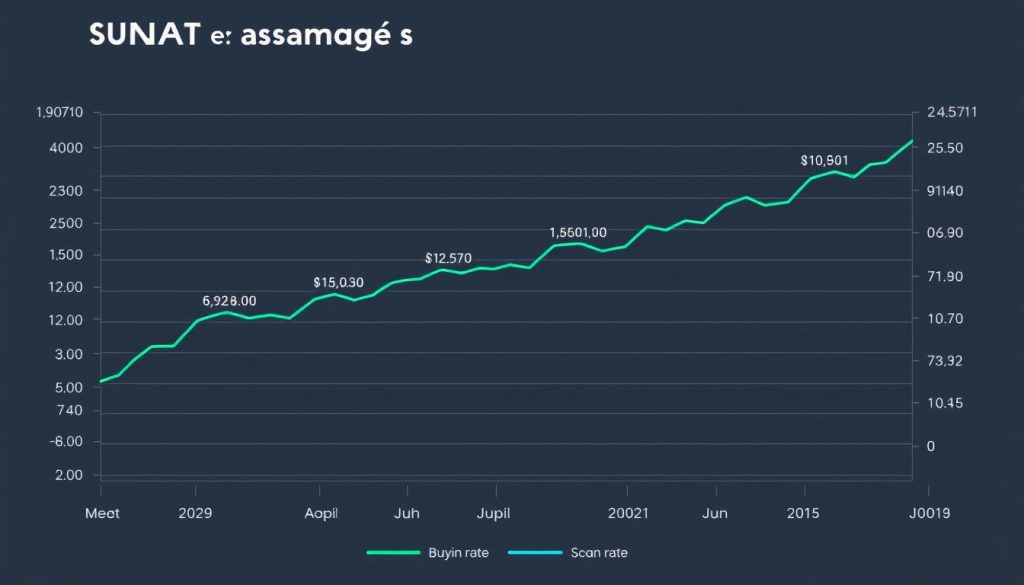 Gráfico de tendencia del tipo de cambio SUNAT durante los últimos 12 meses