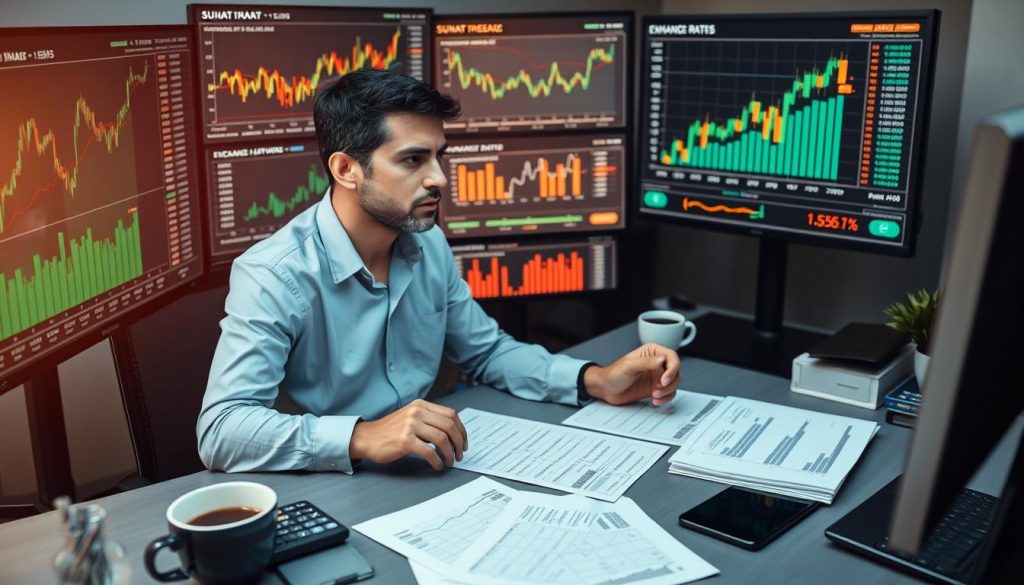 Profesional financiero analizando tendencias del tipo de cambio SUNAT