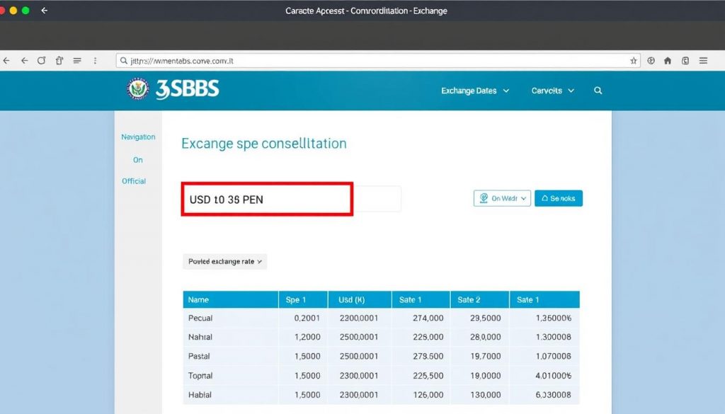 captura de pantalla de la pagina web de la sbs mostrando como consultar el tipo de cambio oficial