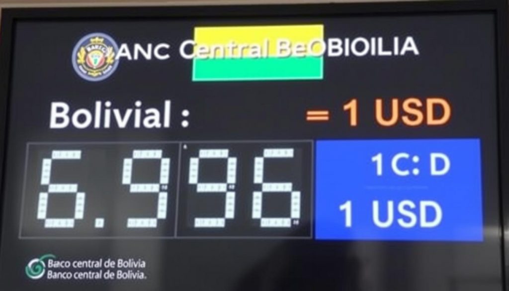 pantalla digital mostrando el tipo de cambon oficial bolivia copn el loco del banco central de bolivia